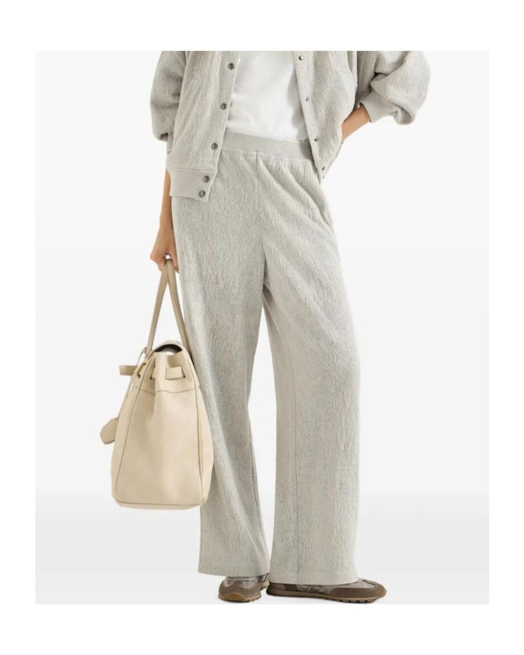 Brunello Cucinelli Gray Lace Flowers Jersey Track Trousers
