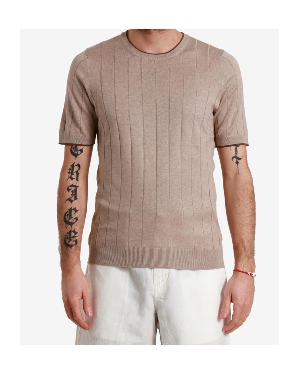 Gran Sasso Natural Maxi Ribbed Short-Sleeve Knitted Sweater for men