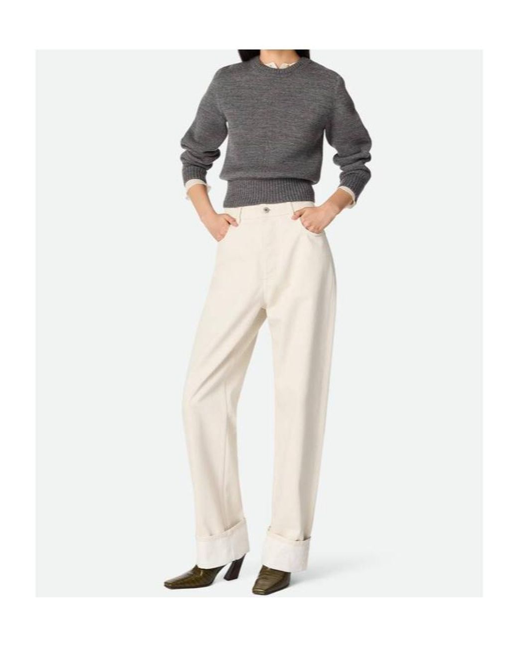 Bottega Veneta White Turned Up Hem Wide Leg Jeans