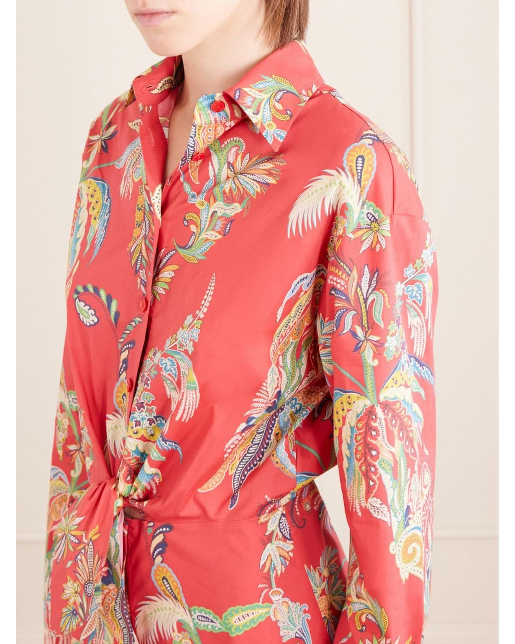 Etro Red Knotted Printed Cotton-Blend Mini Dress