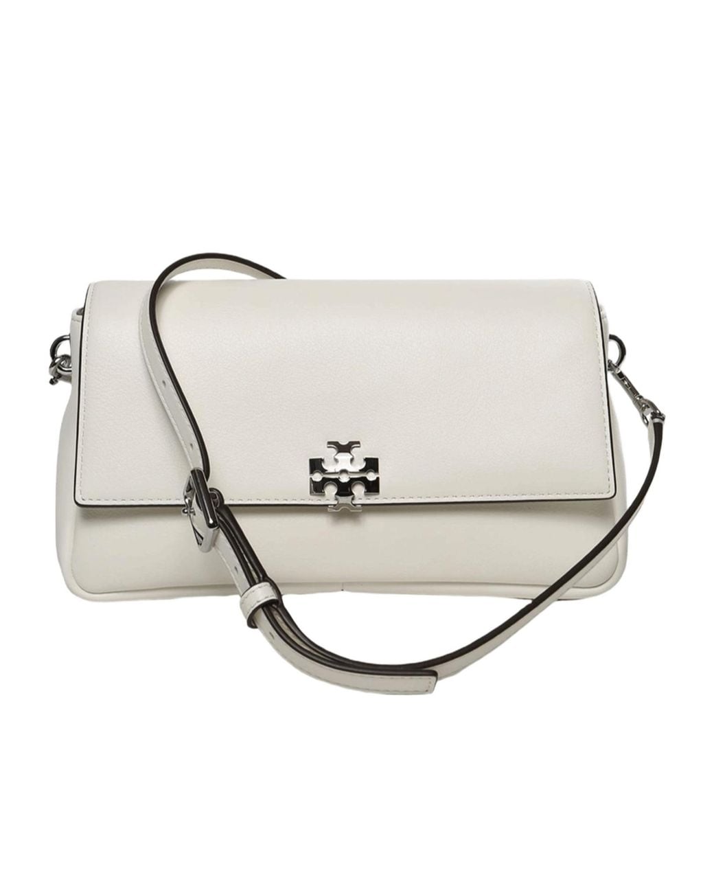 Tory Burch White Logo Flap Shoulder Bag