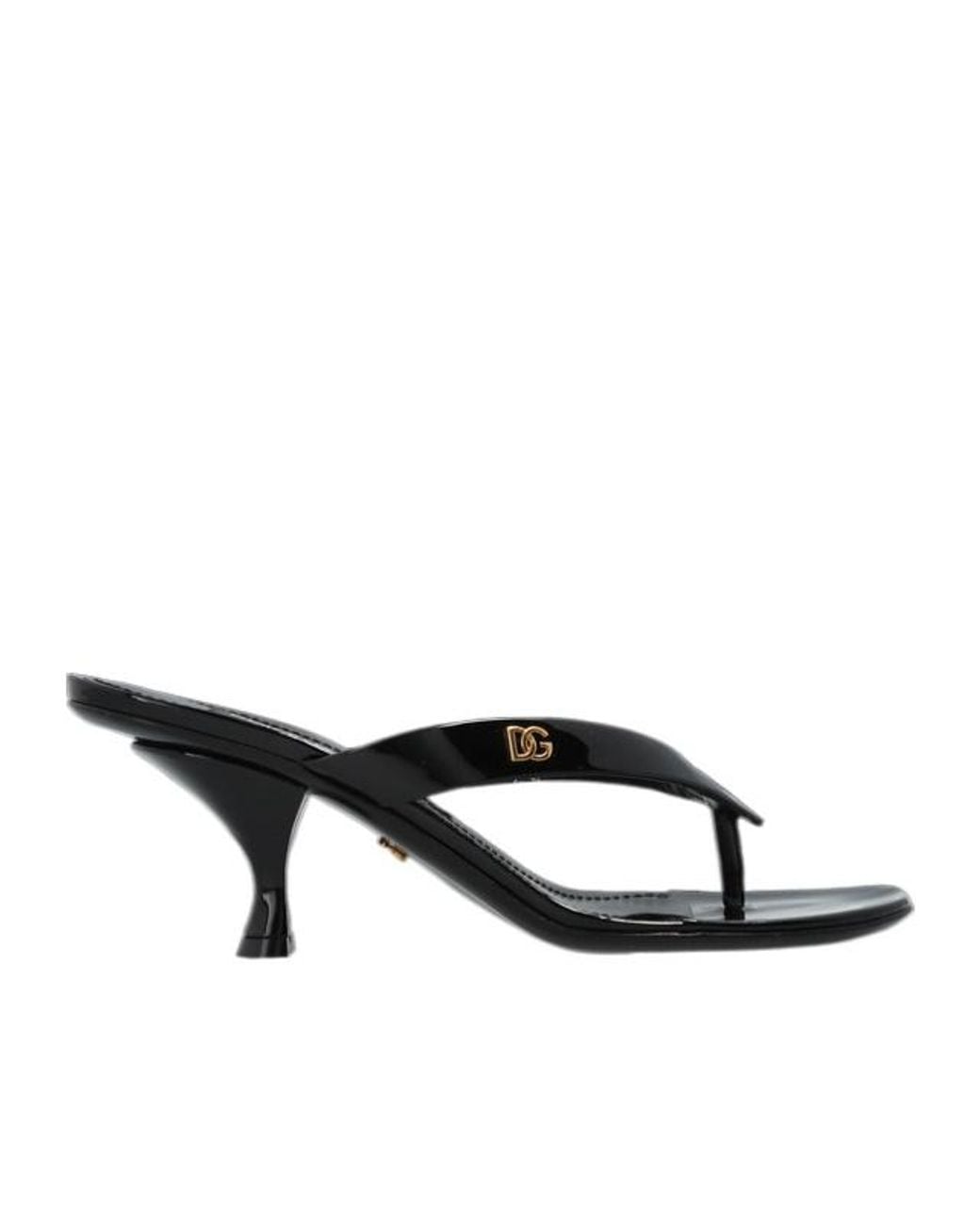 Dolce & Gabbana Black Logo Thong Heeled Sandals