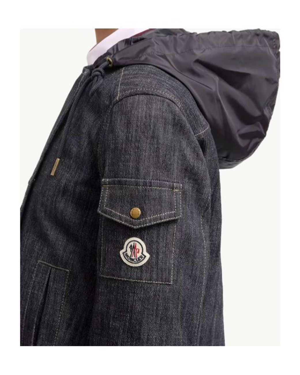 Moncler Blue Diervilla Hooded Double-Breasted Denim Jacket