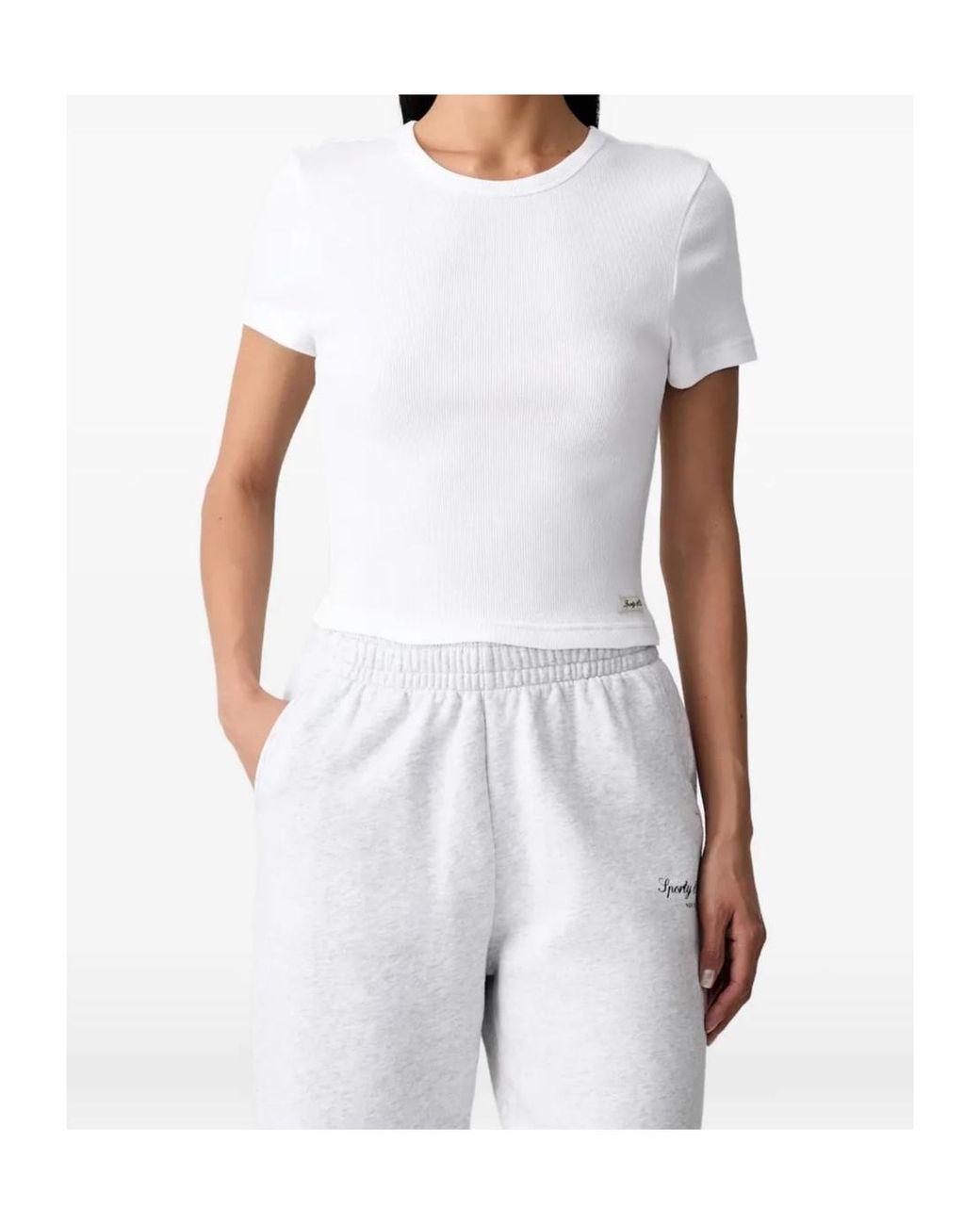 Sporty & Rich White Ribbed-Knit T-Shirt
