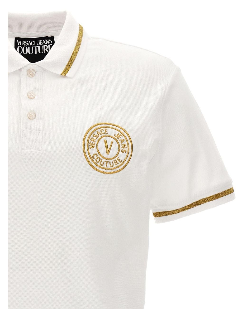 Versace Jeans White Couture Logo-Embroidered Short-Sleeved Polo Shirt for men