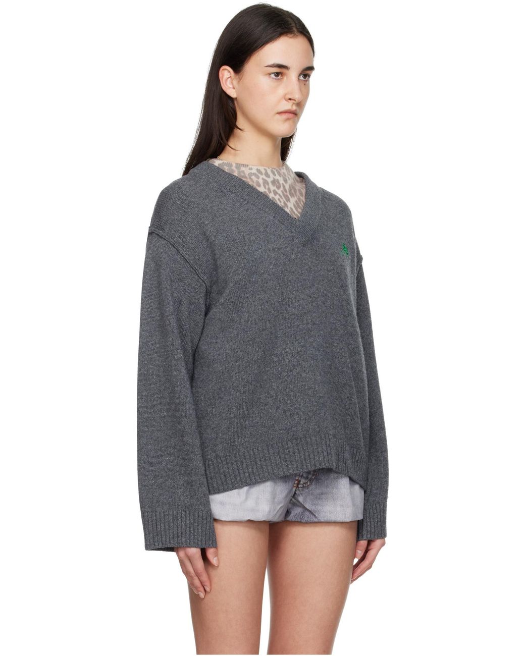 Ganni Gray V-Neck Jumper