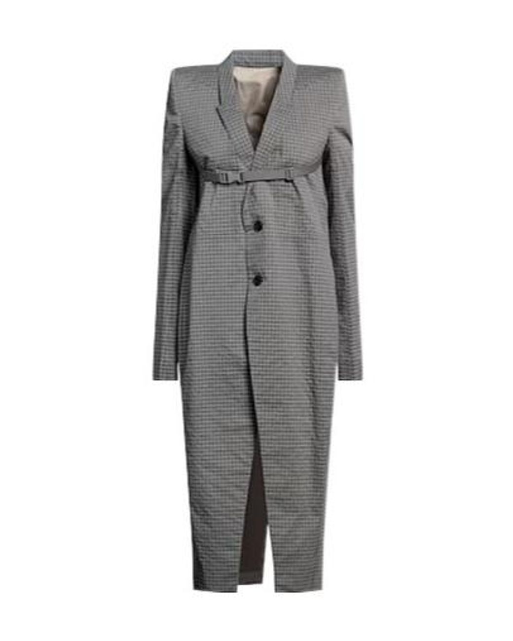 Rick Owens Gray Two-Tone Checked Coat