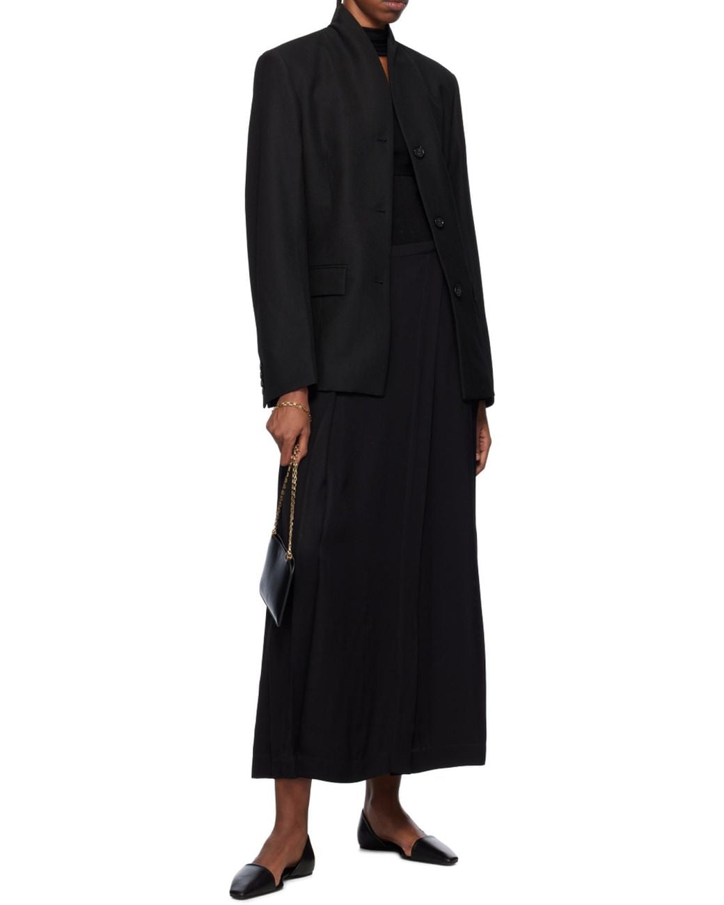 Totême  Black Totême Wrap-Around Box-Pleated Maxi Skirt