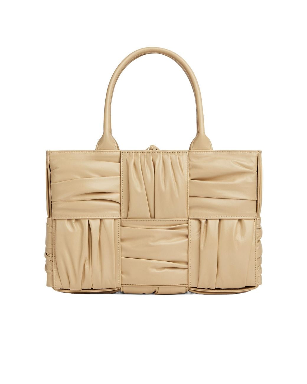 Bottega Veneta Natural Arco Woven Pleated Tote Bag