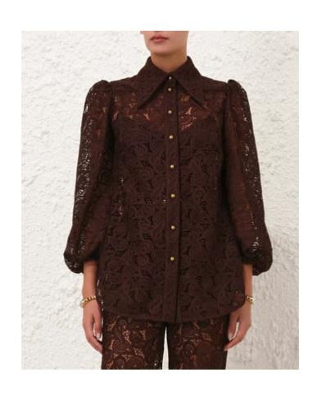 Zimmermann Brown Illustration Lace Blouse