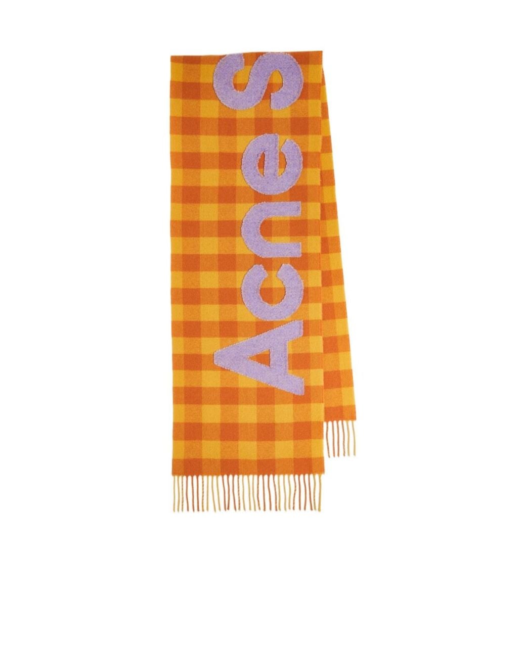 Acne Studios Logo Checked Wool-Blend Scarf in Orange for Men | Lyst