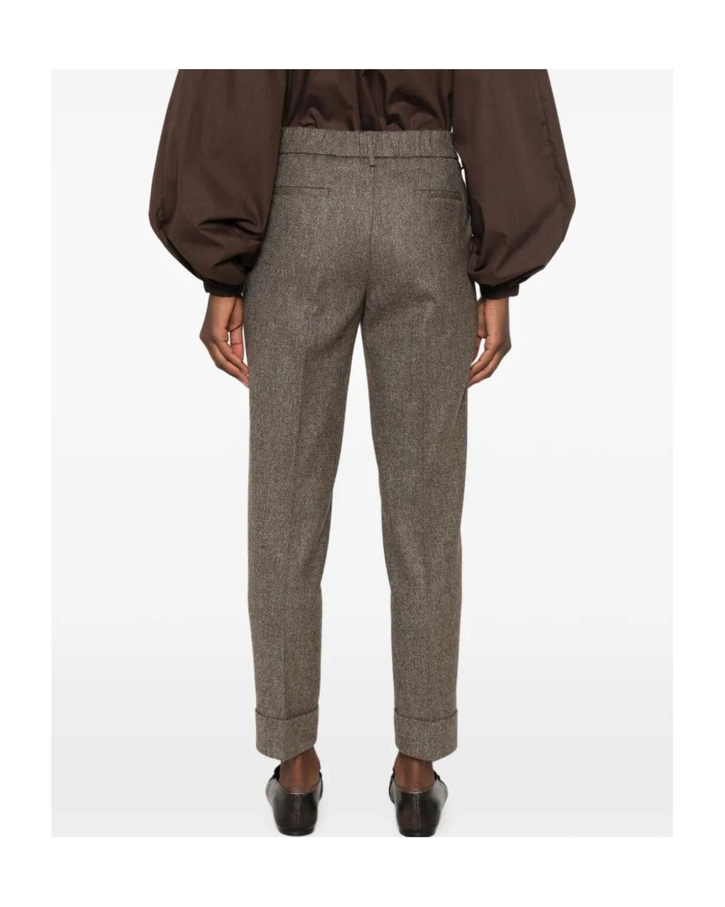 Berwich Gray Herringbone-Pattern Wool Trousers