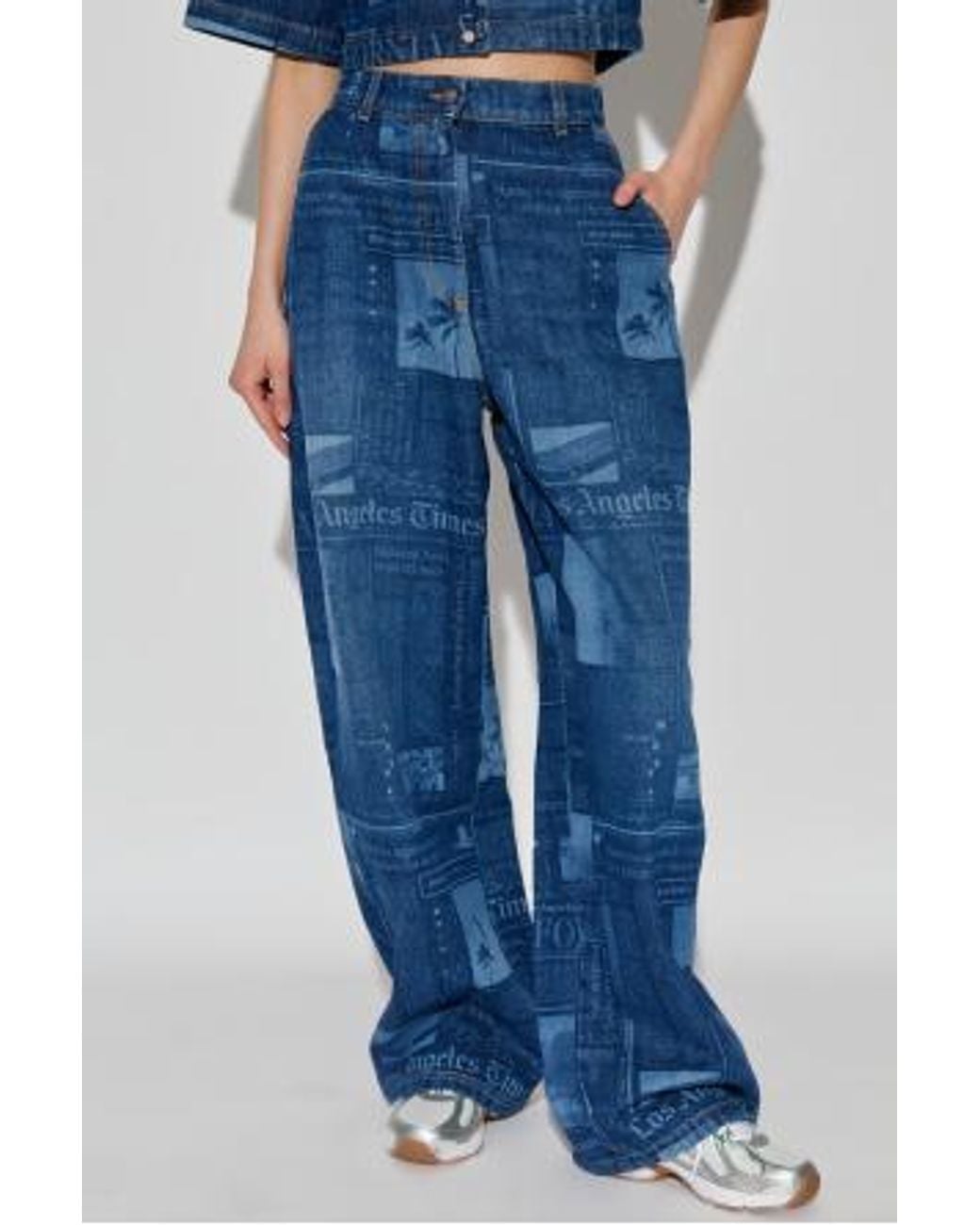 Palm Angels Blue Patterned Jeans