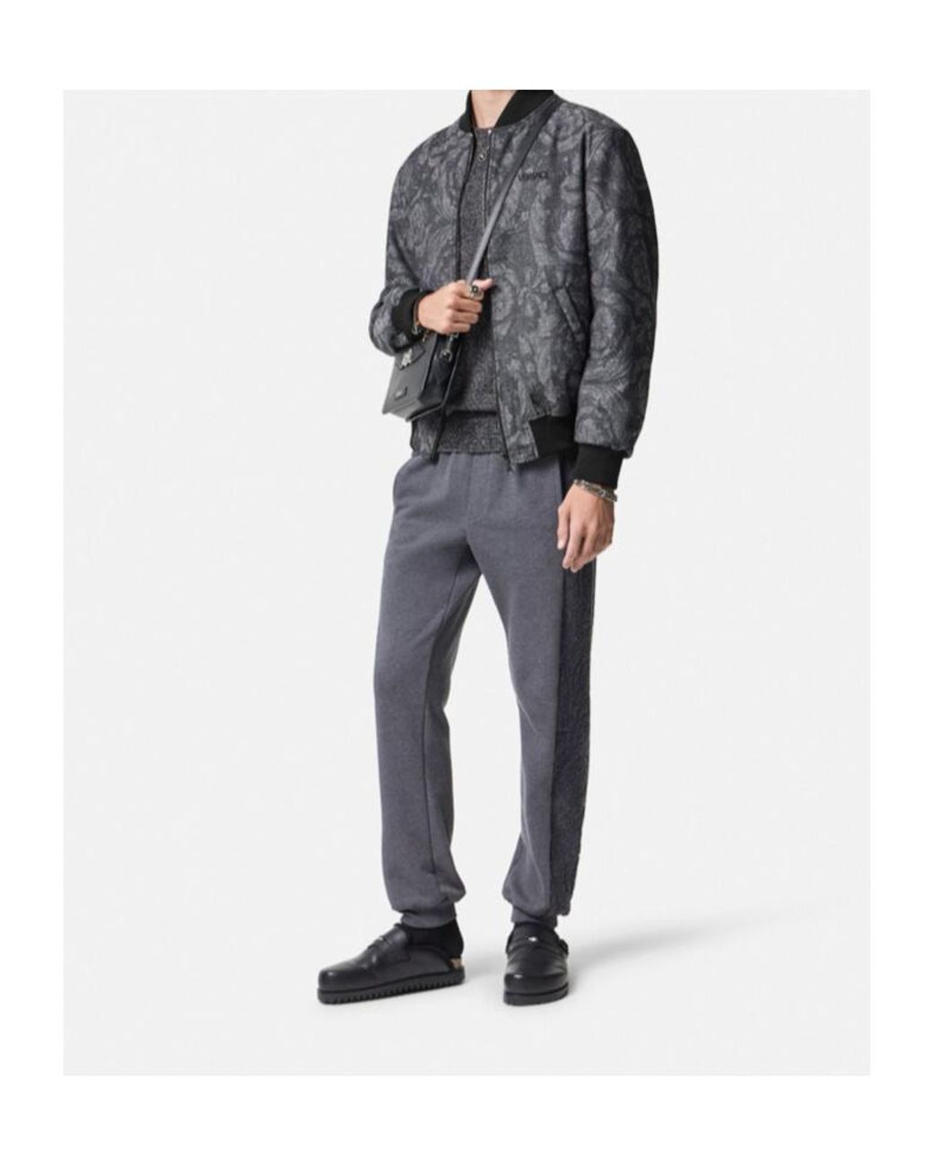 Versace Gray Reversible Logo-Embroidered Bomber Jacket for men