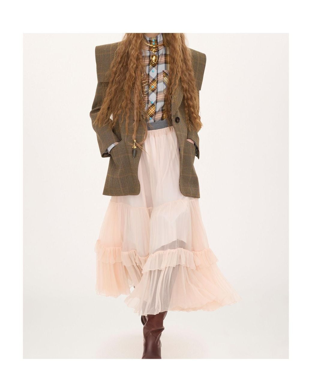 Chloé Green Chloé Detachable Scarf Checked Blazer