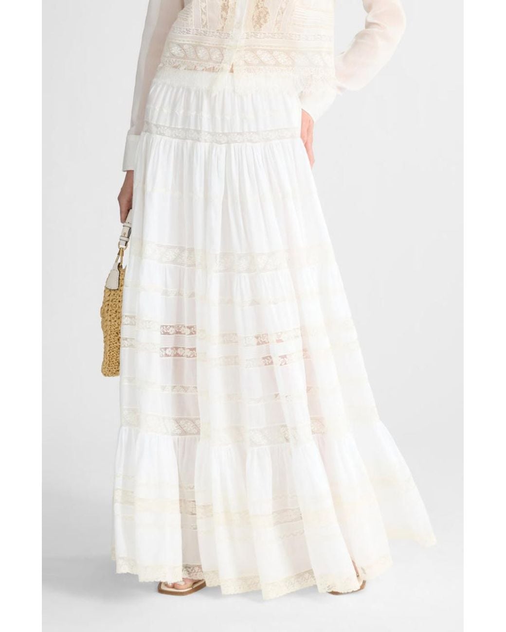 Ermanno Scervino White Elasticated Waistband Laced Skirt