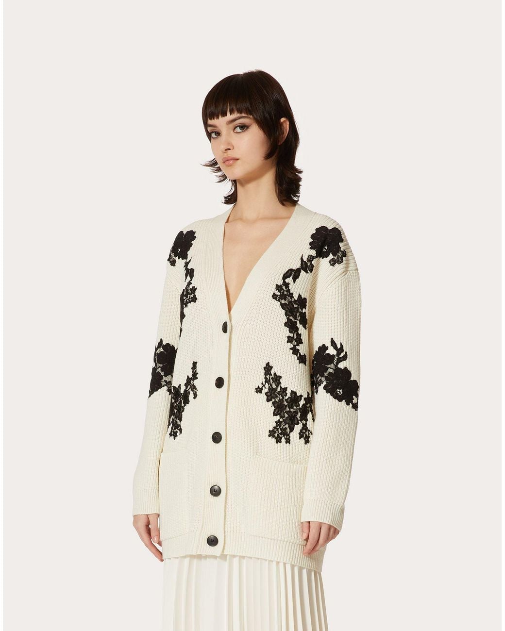 Valentino White Oversized Lace Inserts Cardigan