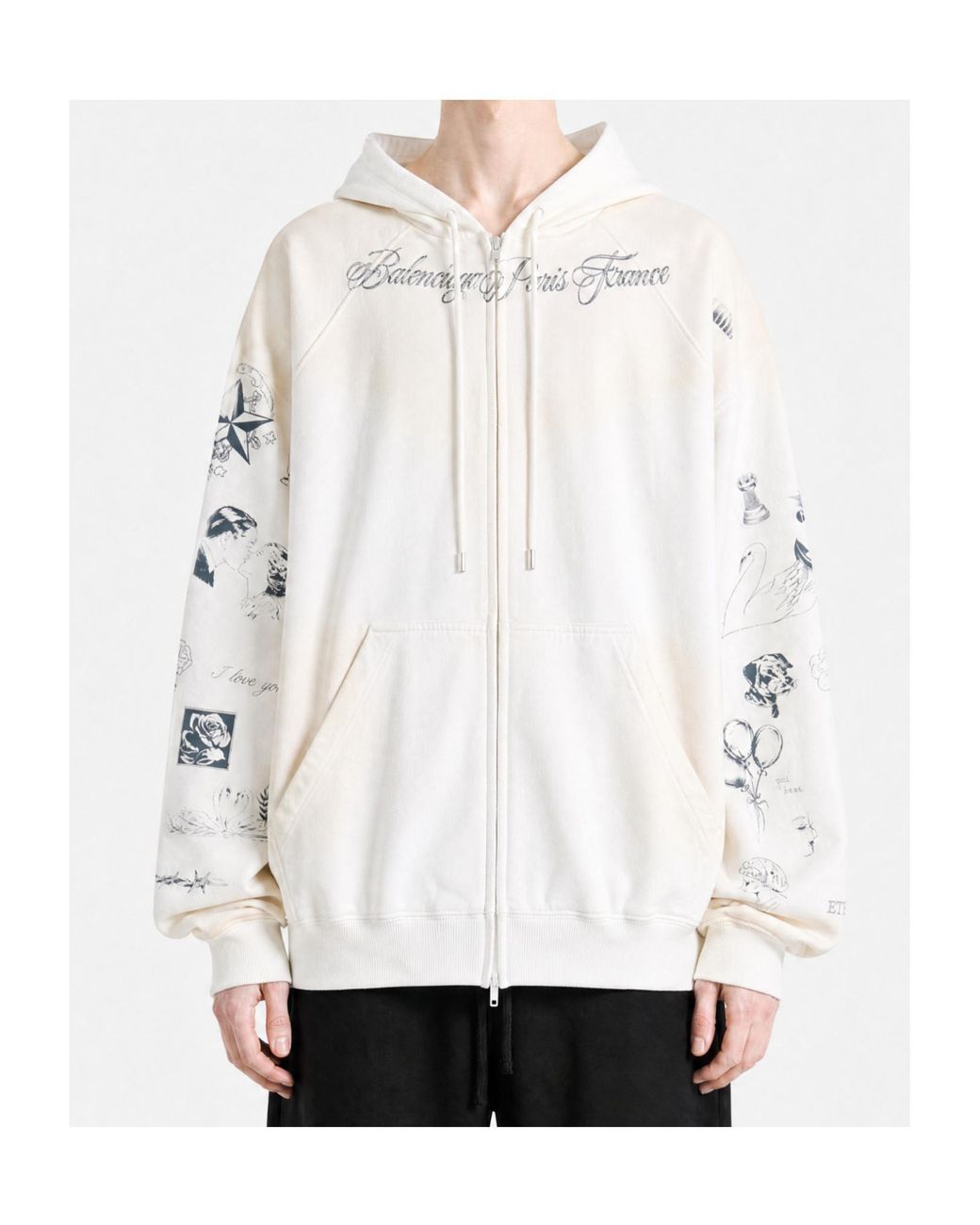 Balenciaga White Distressed Classic Ink Zipped Hoodie for men