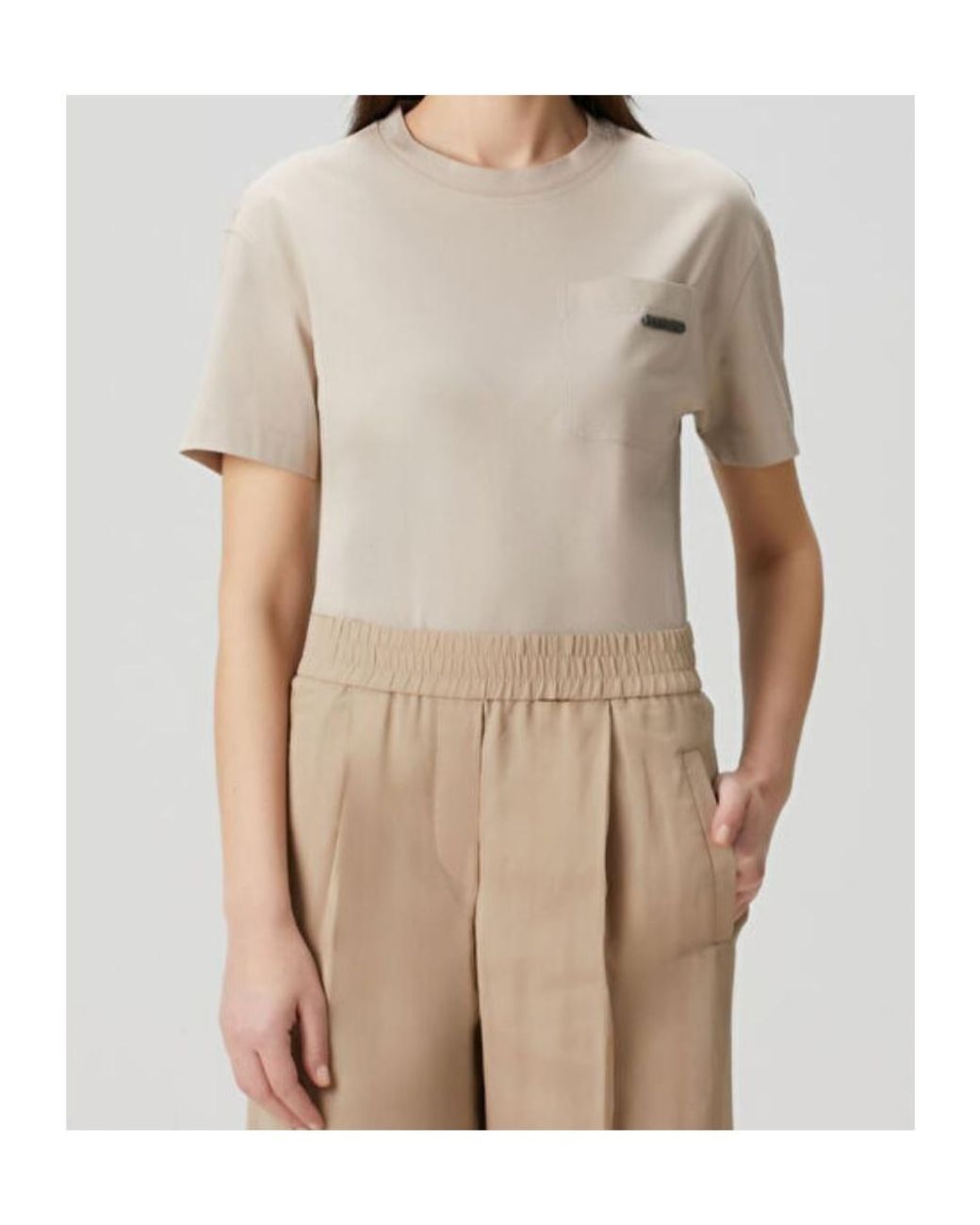 Brunello Cucinelli White Shiny Tab Crewneck T-Shirt