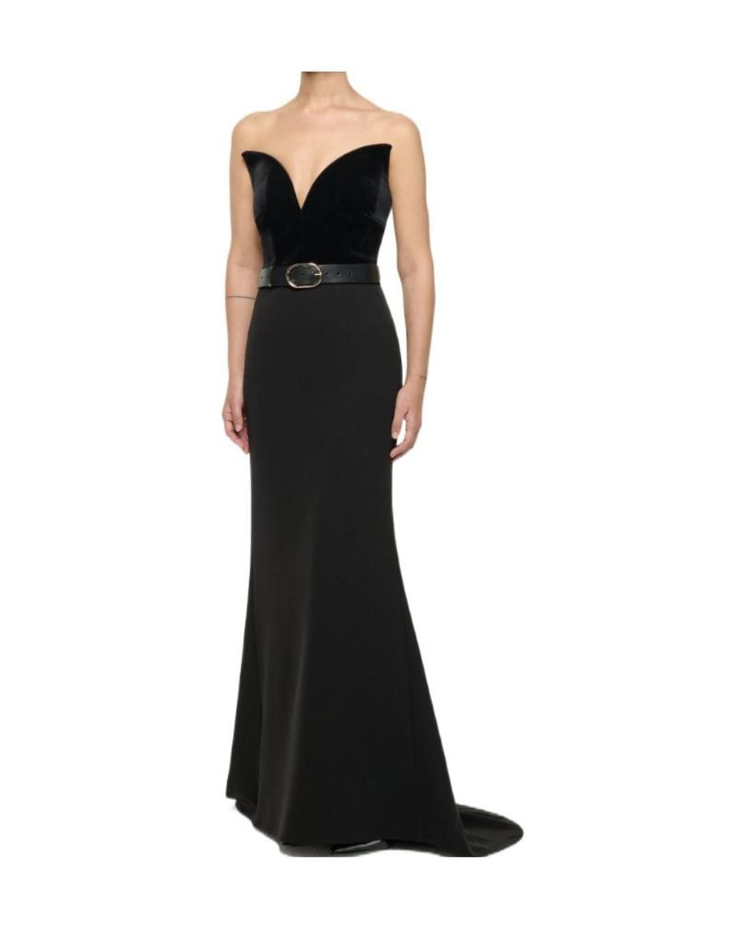 Roland Mouret Black Structured Plunge Velvet Top