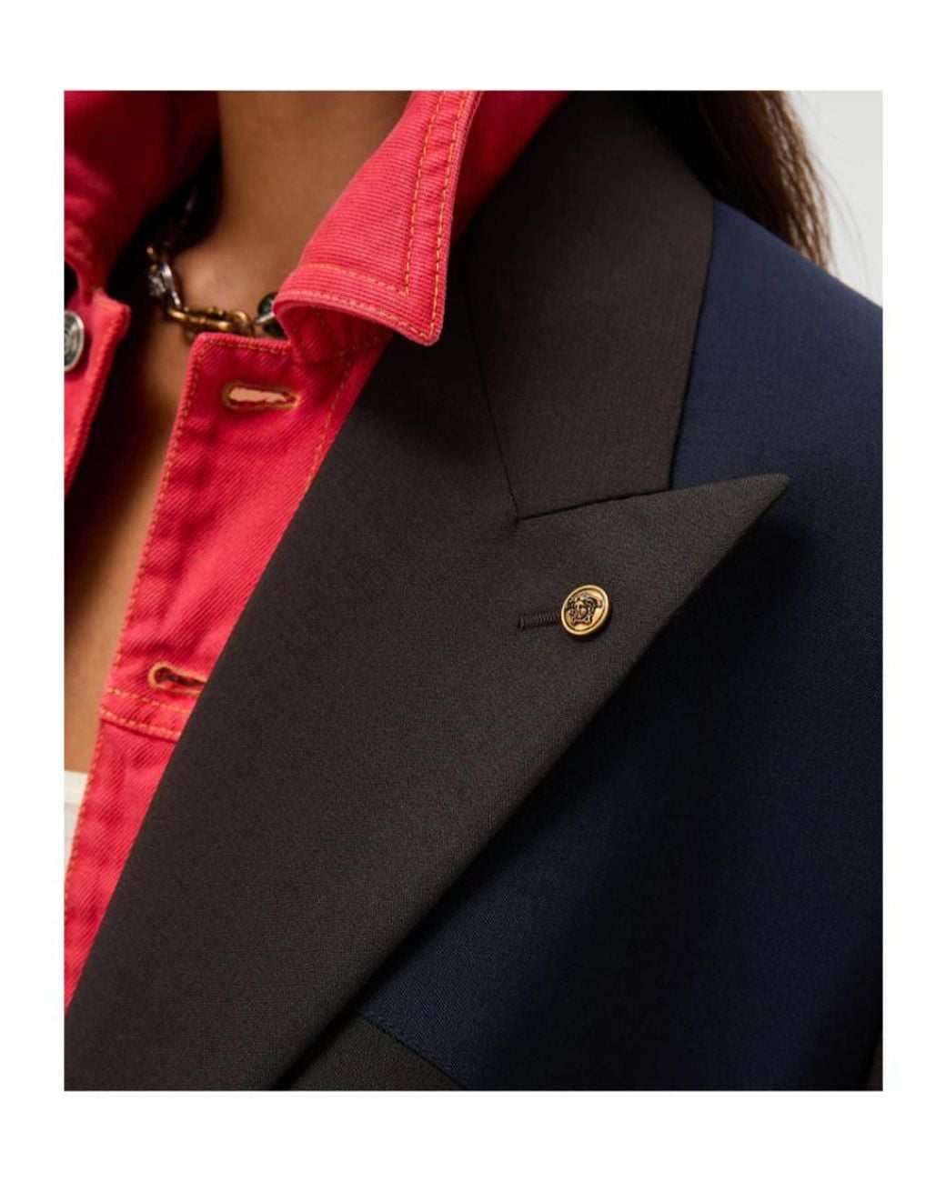 Versace Blue Double-Breasted Panelled Jacket