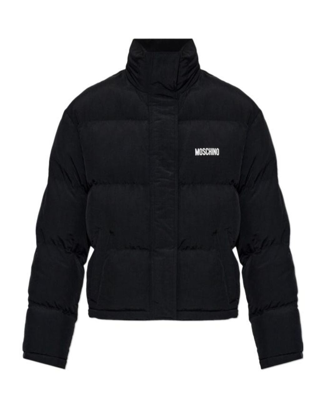 Moschino Blue Logo Stand Collar Puffer Jacket