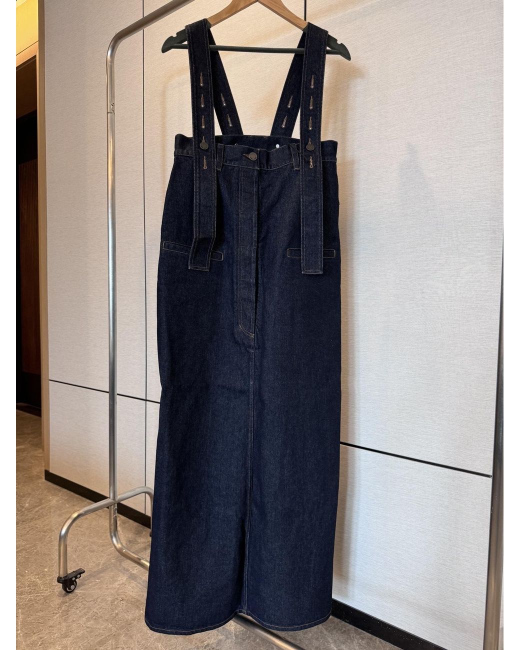 Uma Wang Black Denim Overalls Skirt
