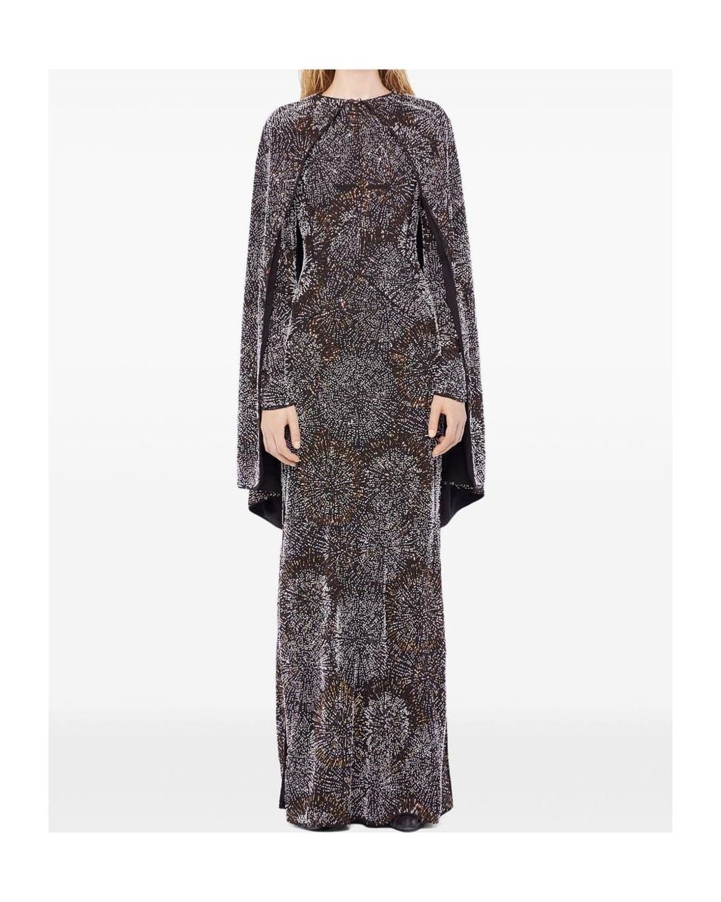Rabanne Gray Long-Sleeve Pearl Crepe Dress