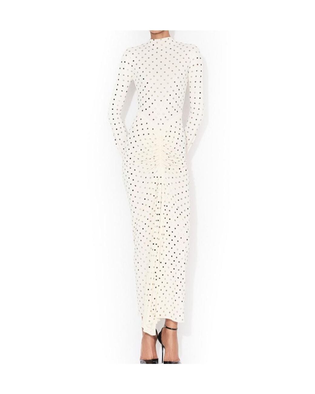 Alaïa White Alaã¯A Ivory Draped Jersey Rhinestone-Embellished Long Dress