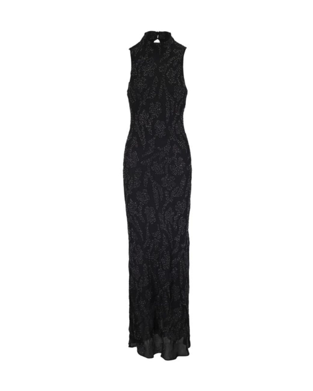 Veronica Beard Black High-Neck Keyhole Maxi Dress