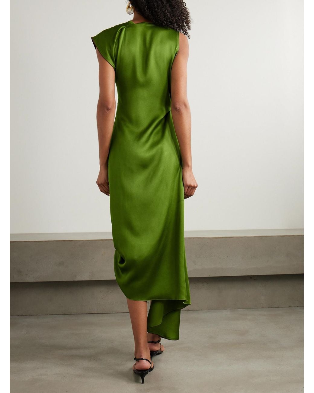 Victoria Beckham Green Draped Satin Midi Dress