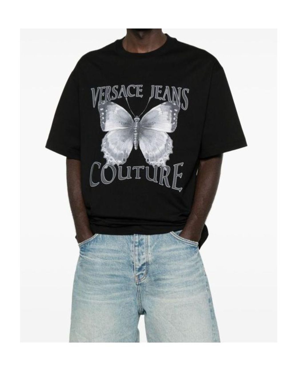 Versace Jeans Black Couture Short Sleeve Butterfly-Print T-Shirt for men