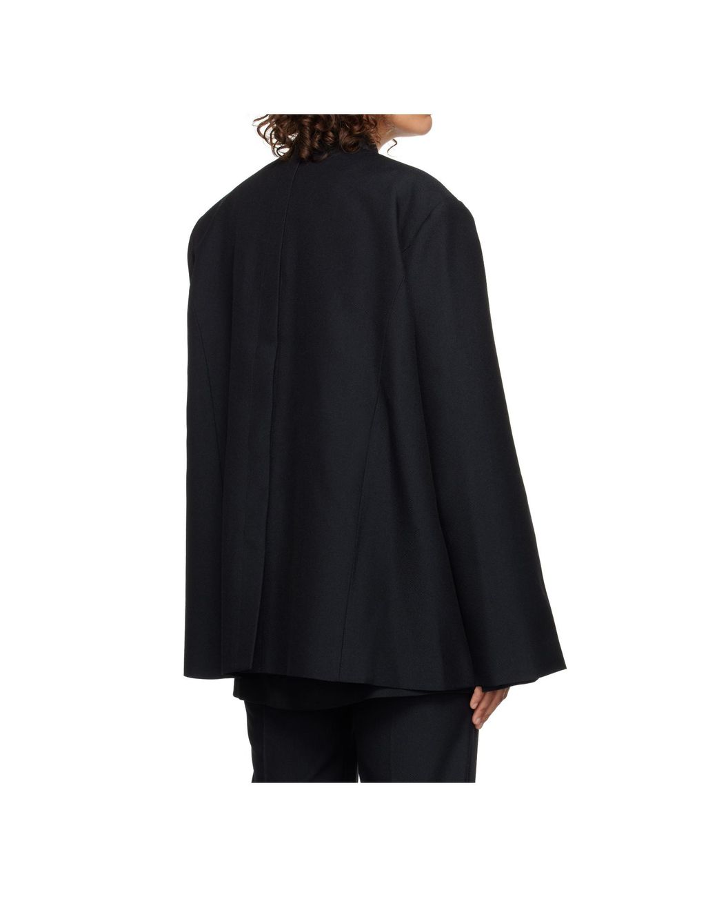 Pushbutton Blue Open Back Cape Suit Jacket