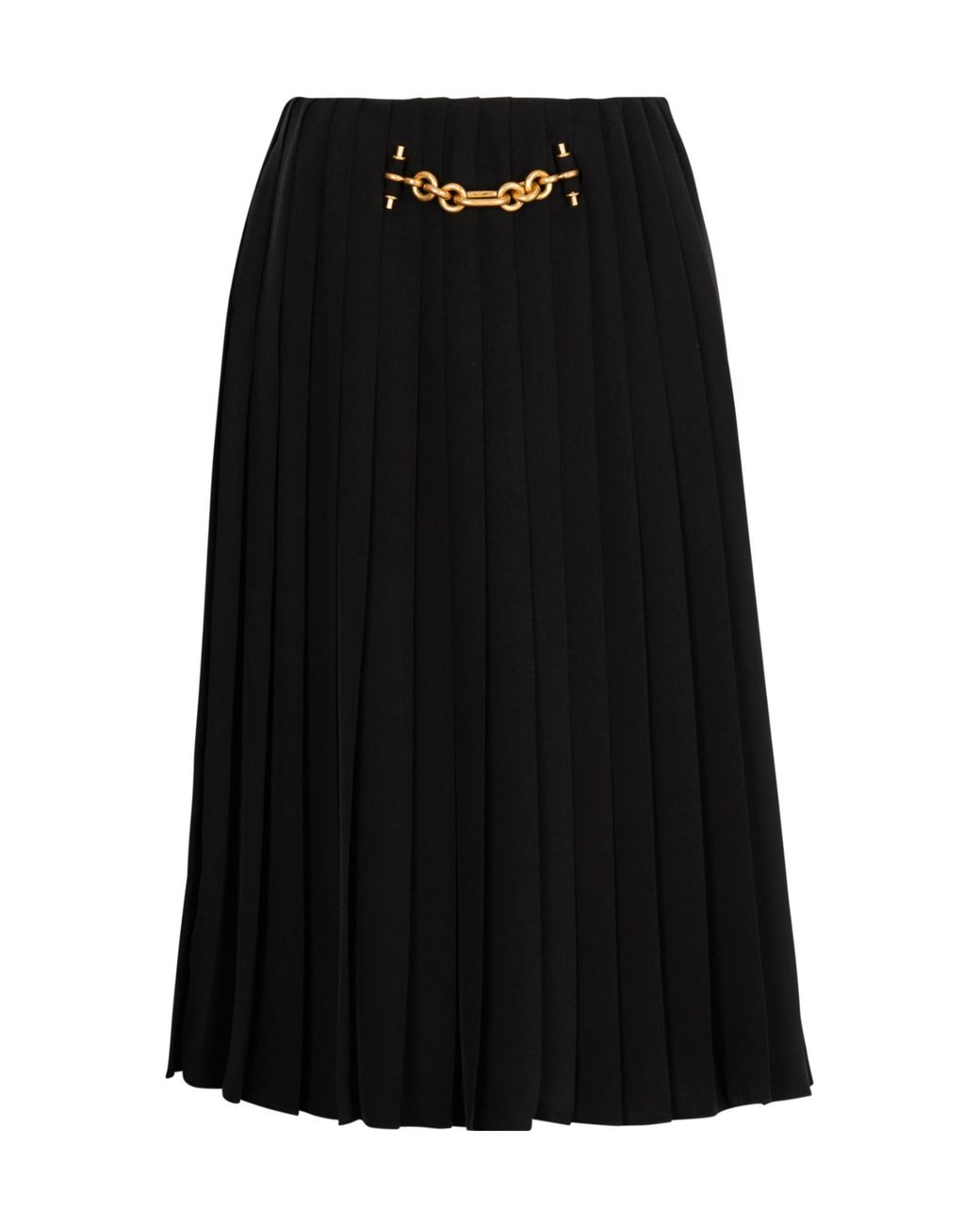 Balmain Black Chain-Detail Pleated Midi Skirt