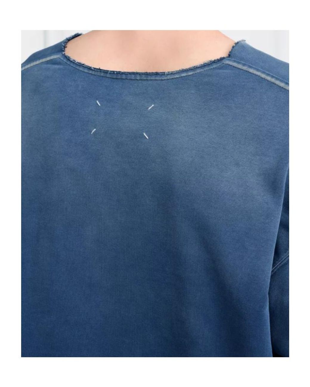 Maison Margiela Blue Washed V-Neck Cotton Sweatshirt for men