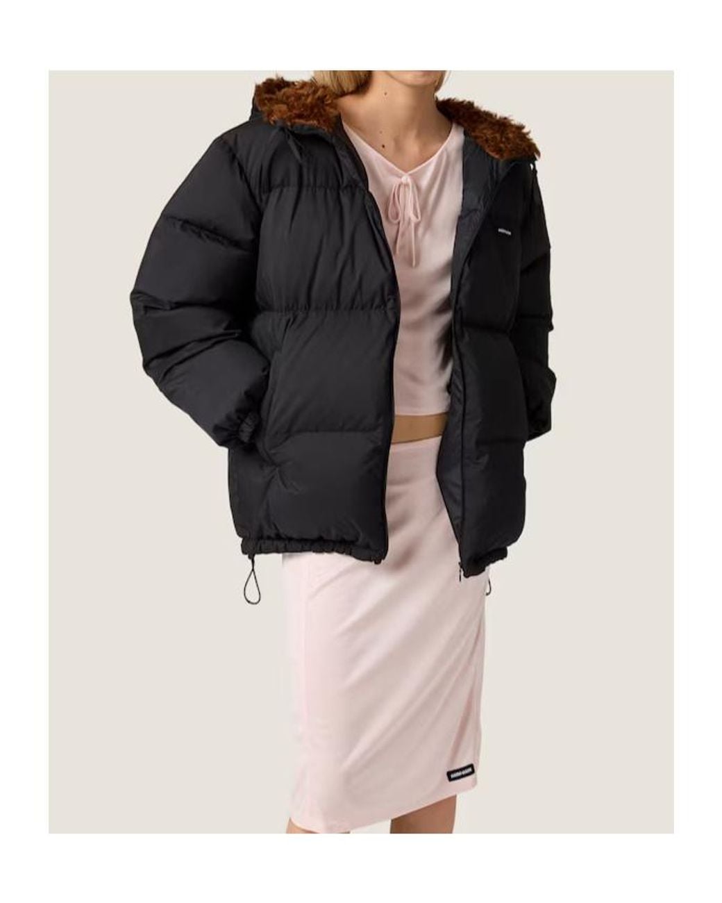 Miu Miu Black Technical Pongé And Mohair Down Jacket