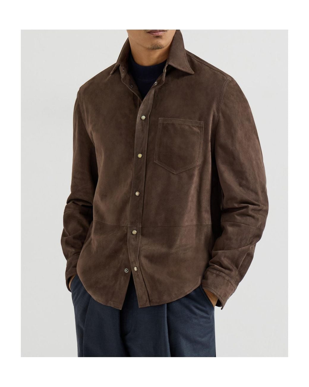 Brunello Cucinelli Brown Suede Overshirt for men