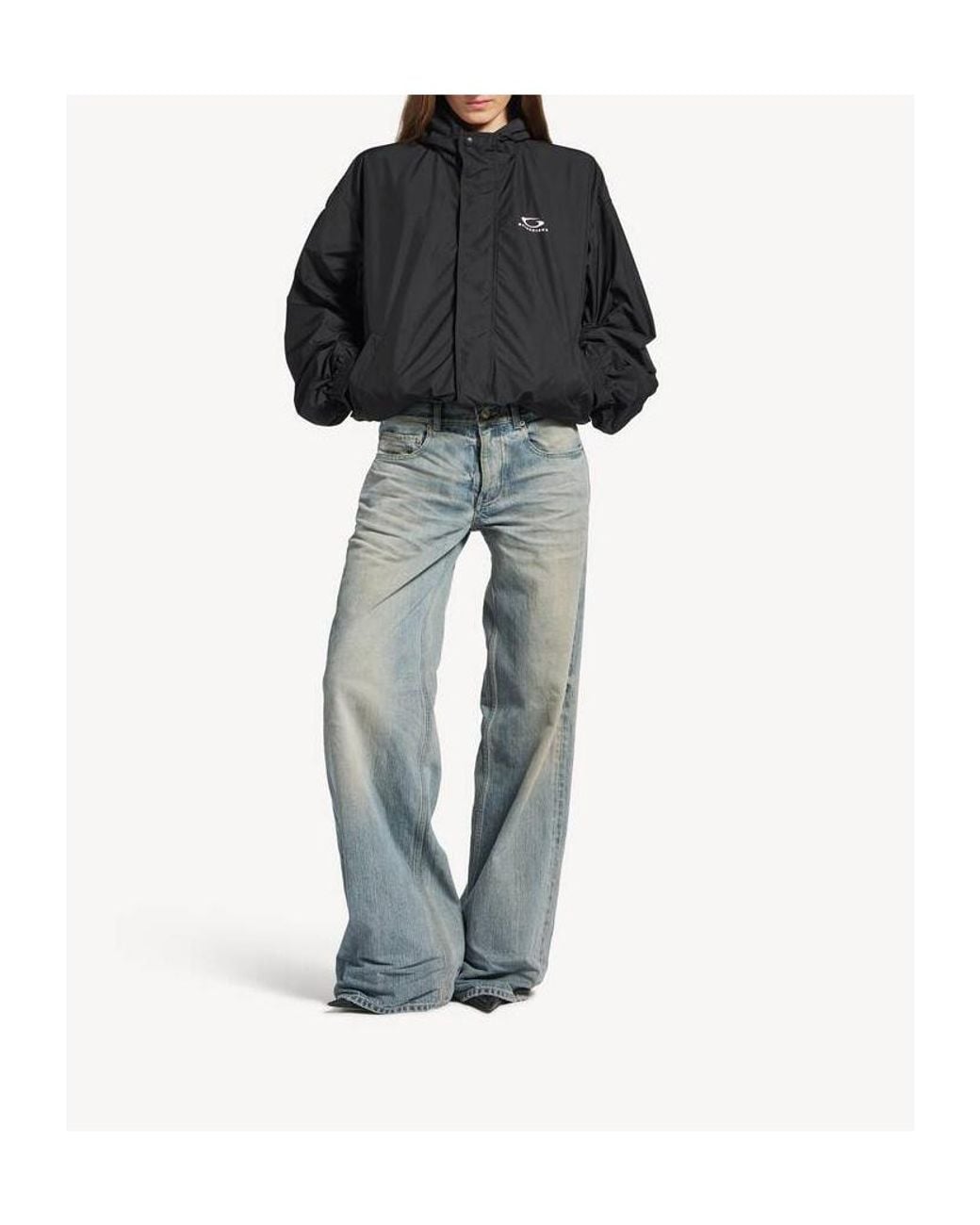 Balenciaga Black Logo Printed Hooded Windbreaker