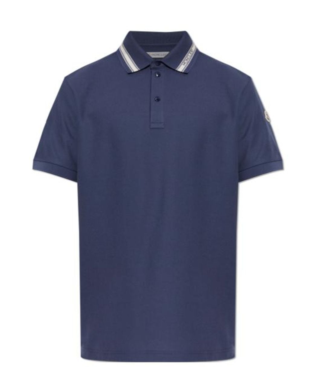 Moncler Blue Logo-Trim Polo Shirt for men
