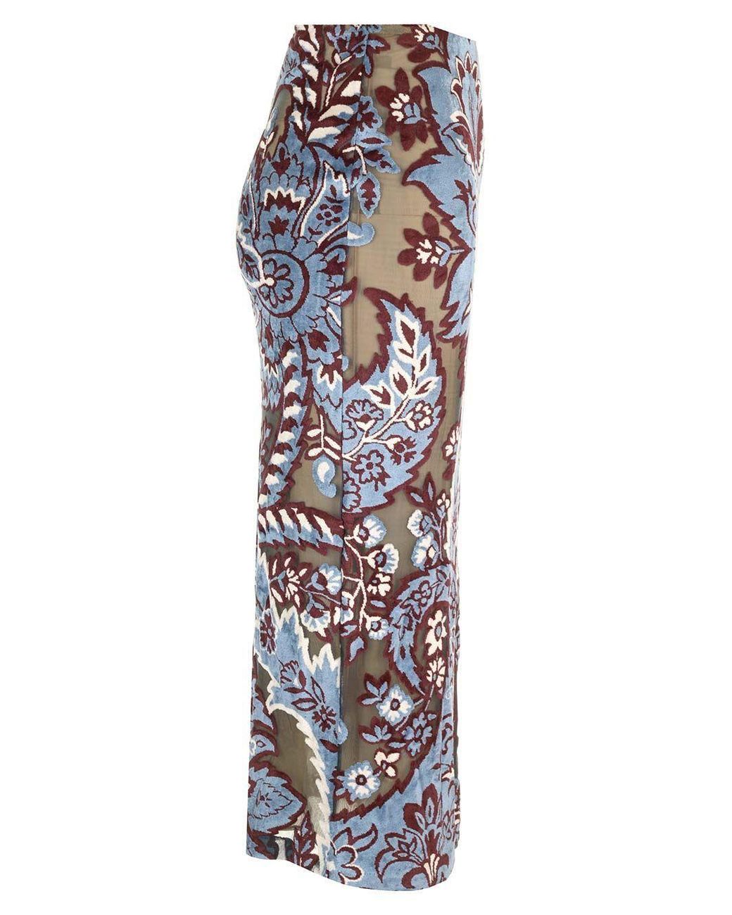Etro Blue Pattern-Jacquard Velvet Midi Skirt