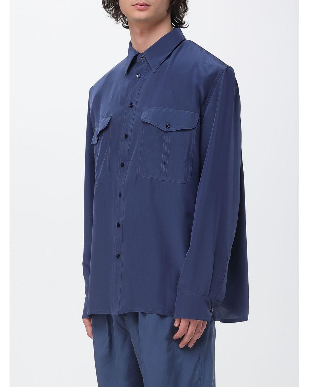 Saint Laurent Blue Button-Up Long-Sleeved Shirt for men