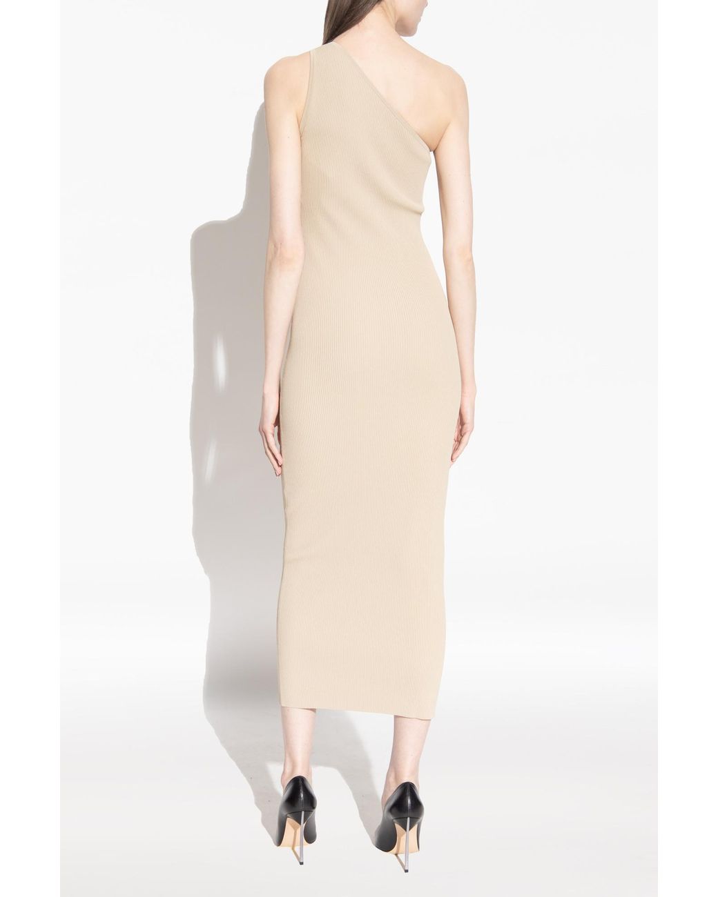 Totême White Totême One-Shoulder Ribbed Dress