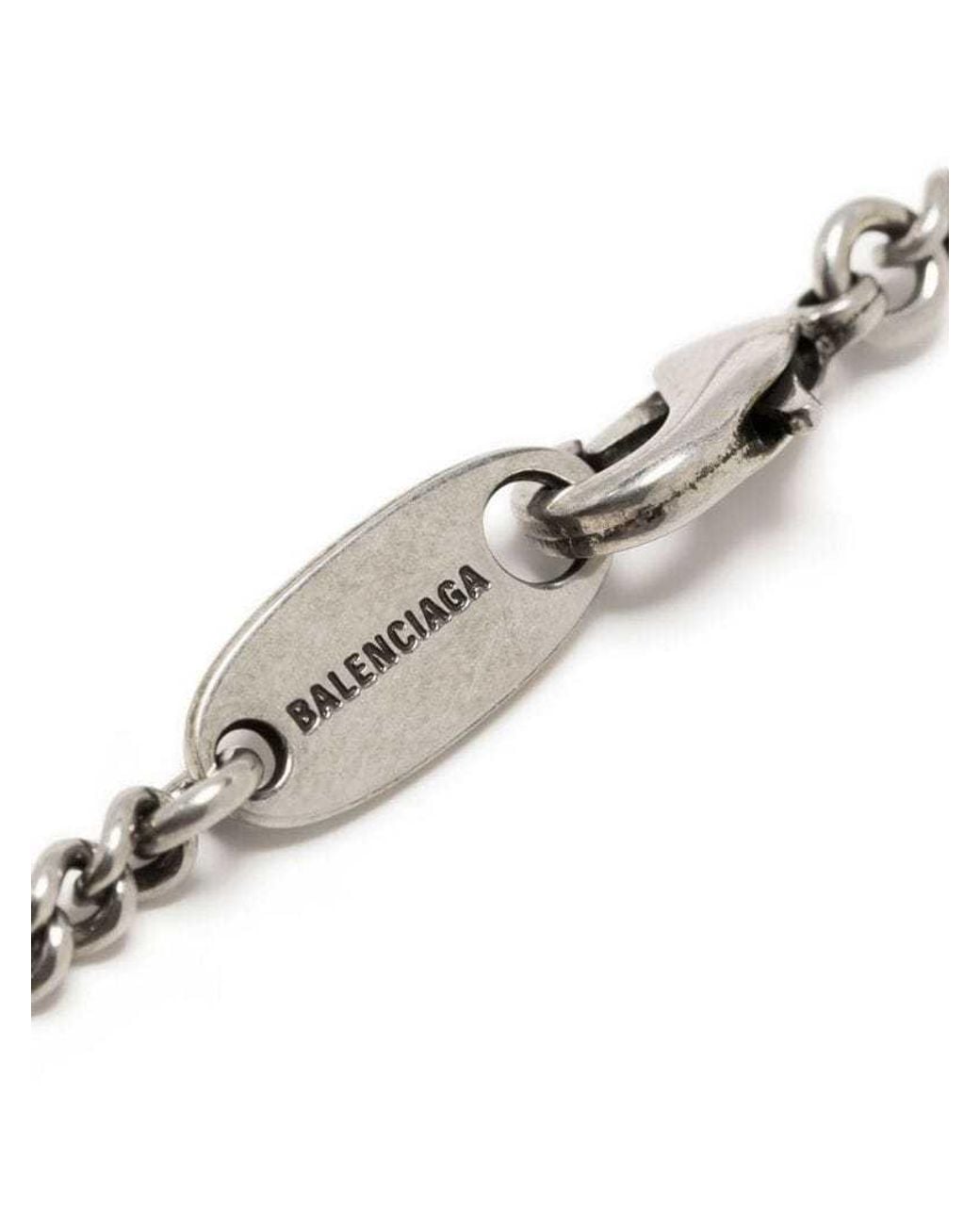 Balenciaga White Bb Icon Logo Charm Necklace