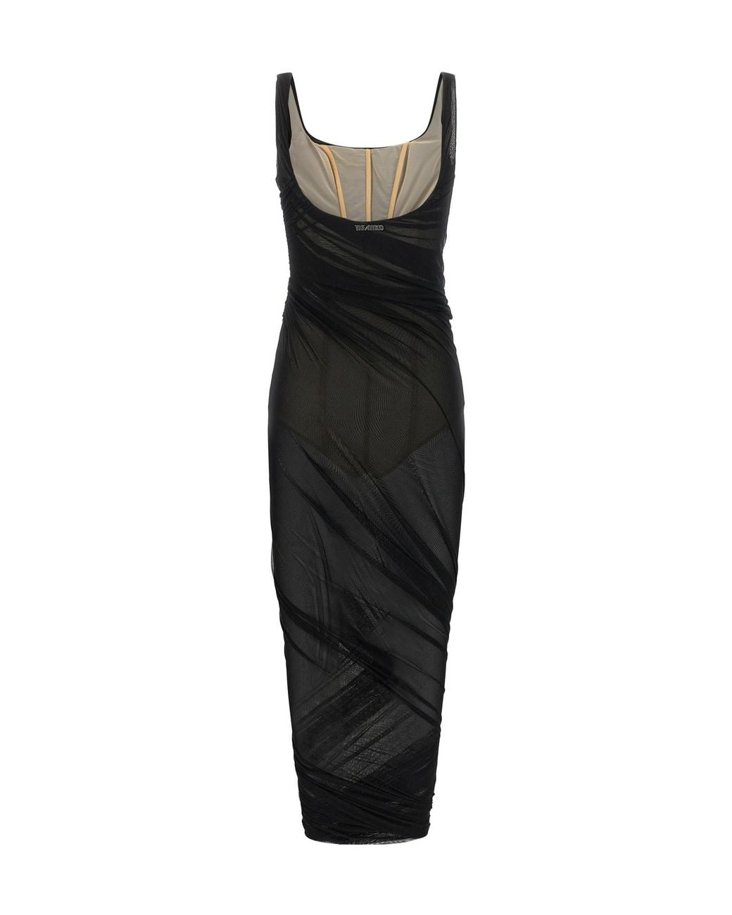 The Attico Black The Square-Neck Mesh Sleeveless Dress