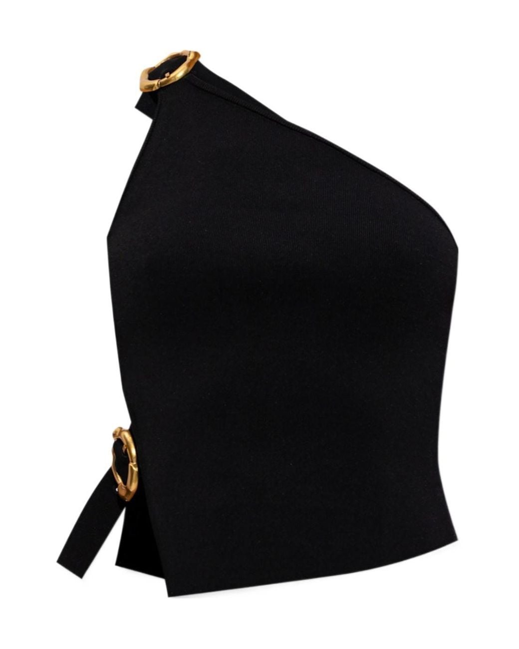 Cult Gaia Black Valeria One-Shoulder Buckled Knitted Top