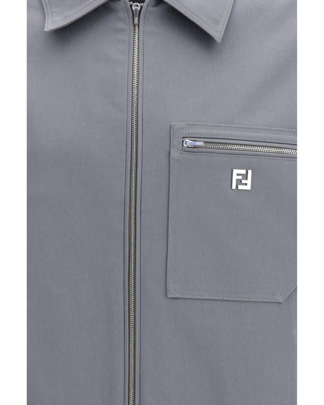 Fendi Gray Ff Logo Plaque Zip-Up Blouson for men