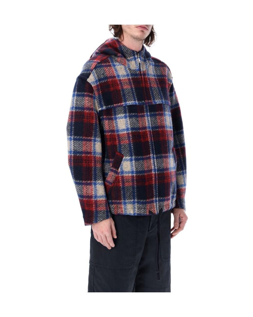 Isabel Marant Blue Kurt Checked Hooded Jacket for men