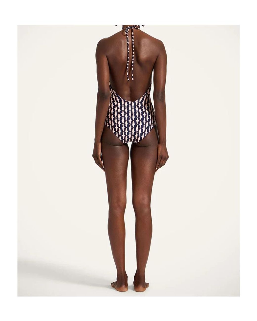LaDoubleJ White Fish-Print Halter Swimsuit