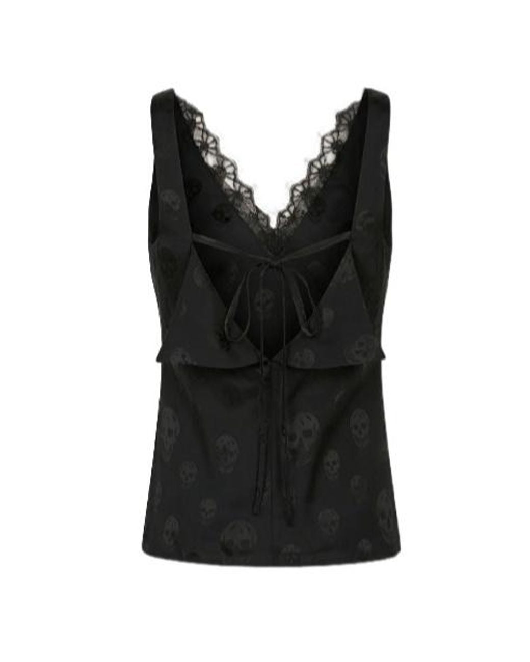 McQueen Black Lace-Trim Tank Top