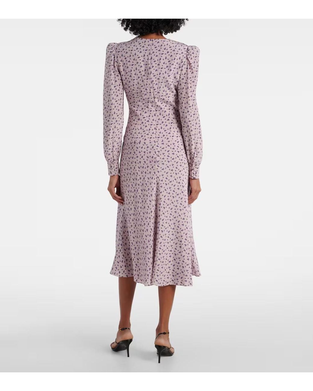 Alessandra Rich Purple Floral Lace-Trimmed Silk Midi Dress